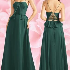 AW BRIDAL 2 XS Audrey dark emerald green lace up bridesmaid maxi dress NEW B36